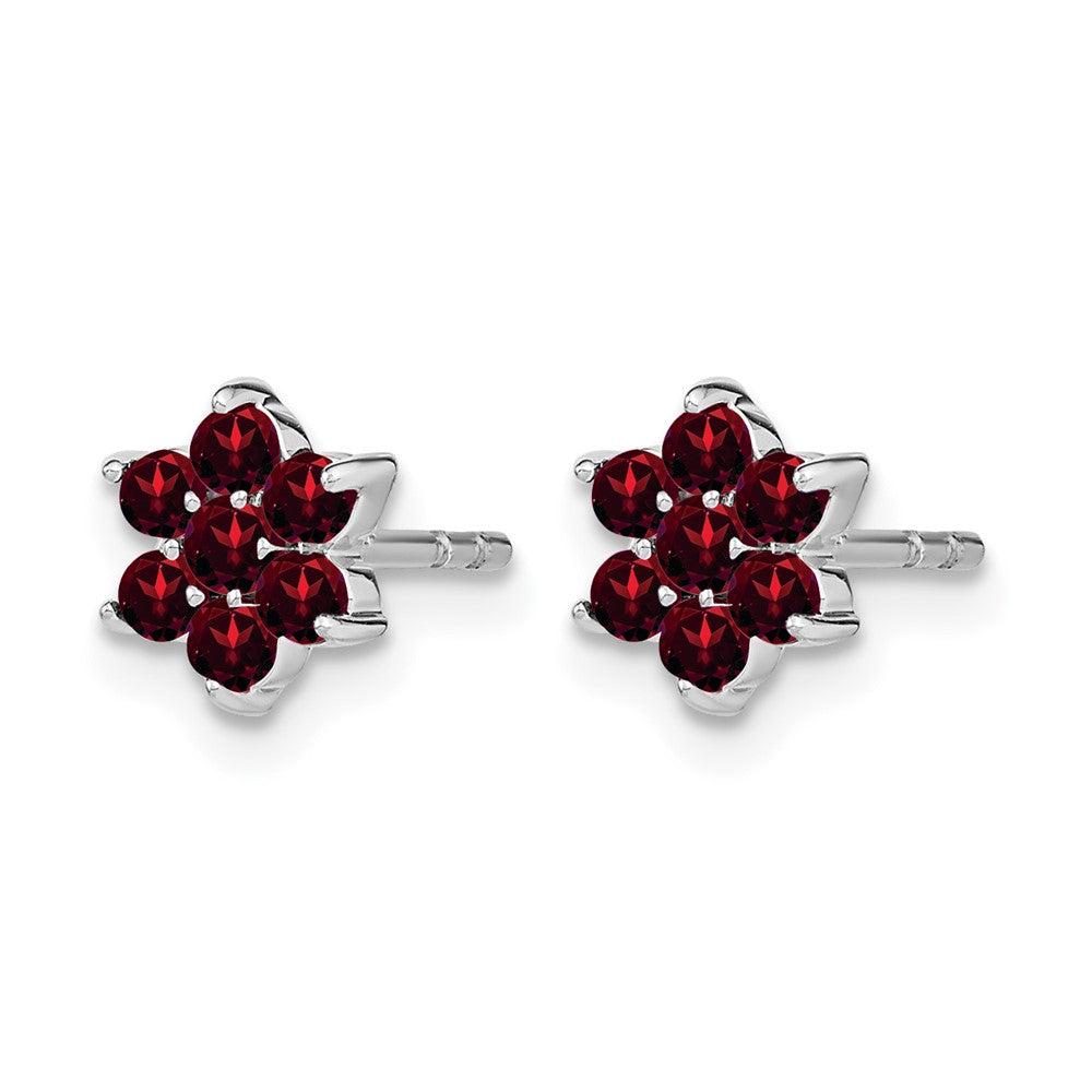 14k White Gold Garnet Floral Post Earrings