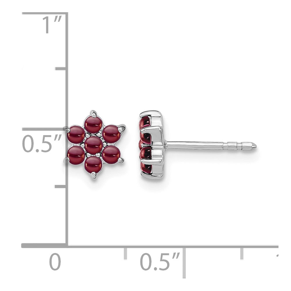 14k White Gold Garnet Floral Post Earrings