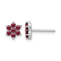 14k White Gold Garnet Floral Post Earrings