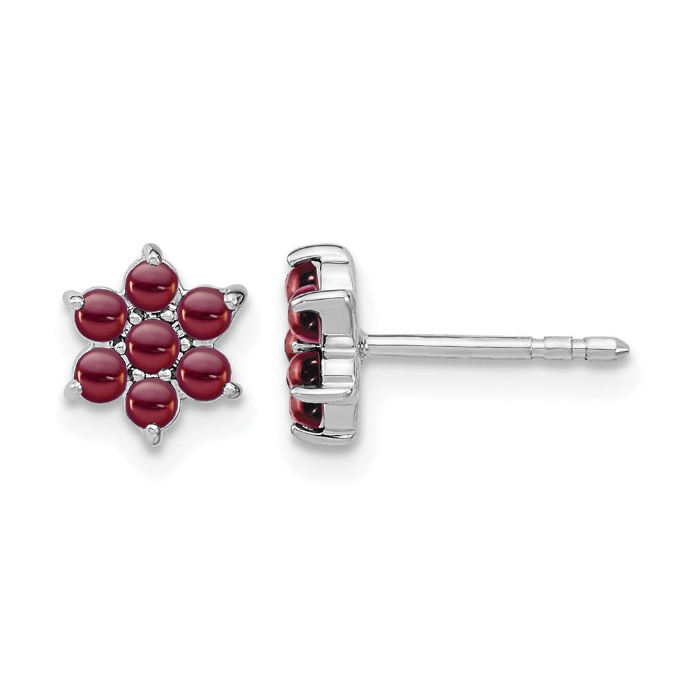14k White Gold Garnet Floral Post Earrings