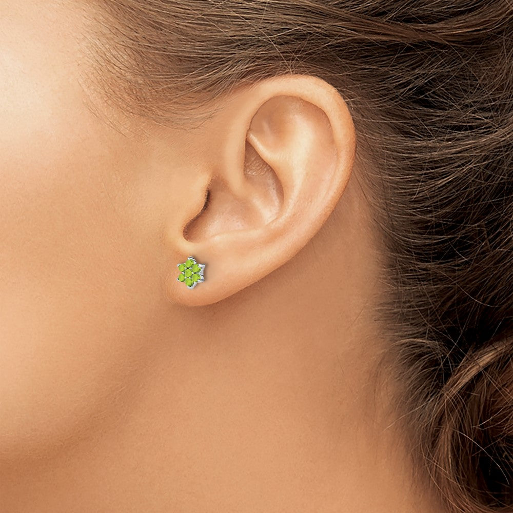 14k White Gold Peridot Floral Post Earrings