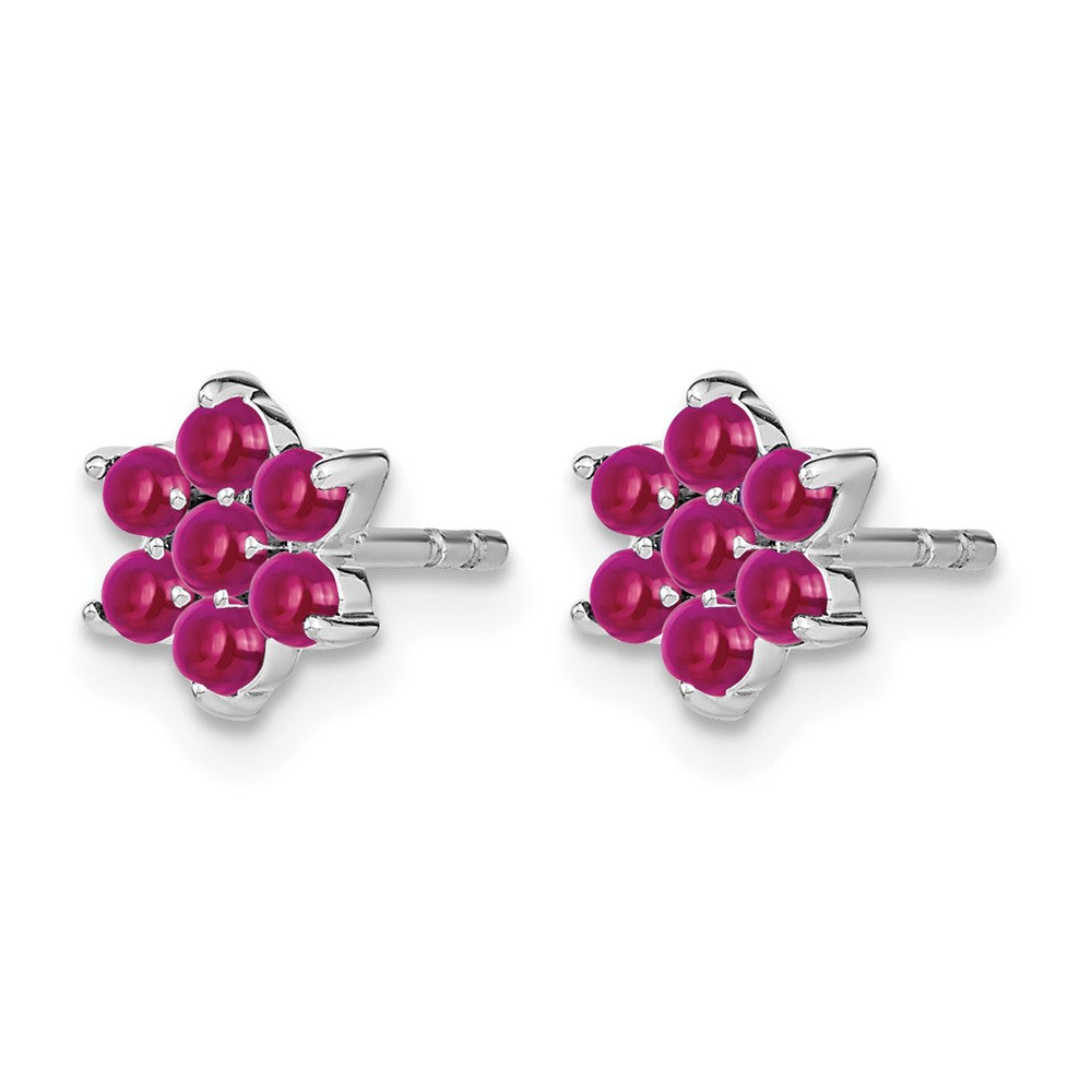 14k White Gold Ruby Floral Post Earrings