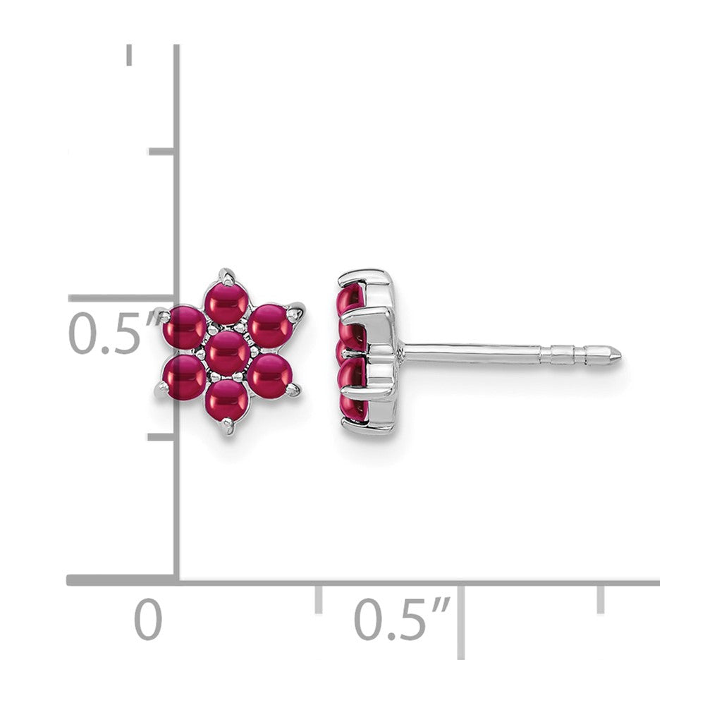 14k White Gold Ruby Floral Post Earrings