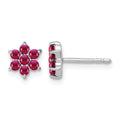 14k White Gold Ruby Floral Post Earrings