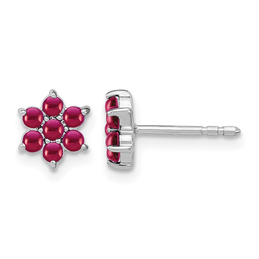 14k White Gold Ruby Floral Post Earrings