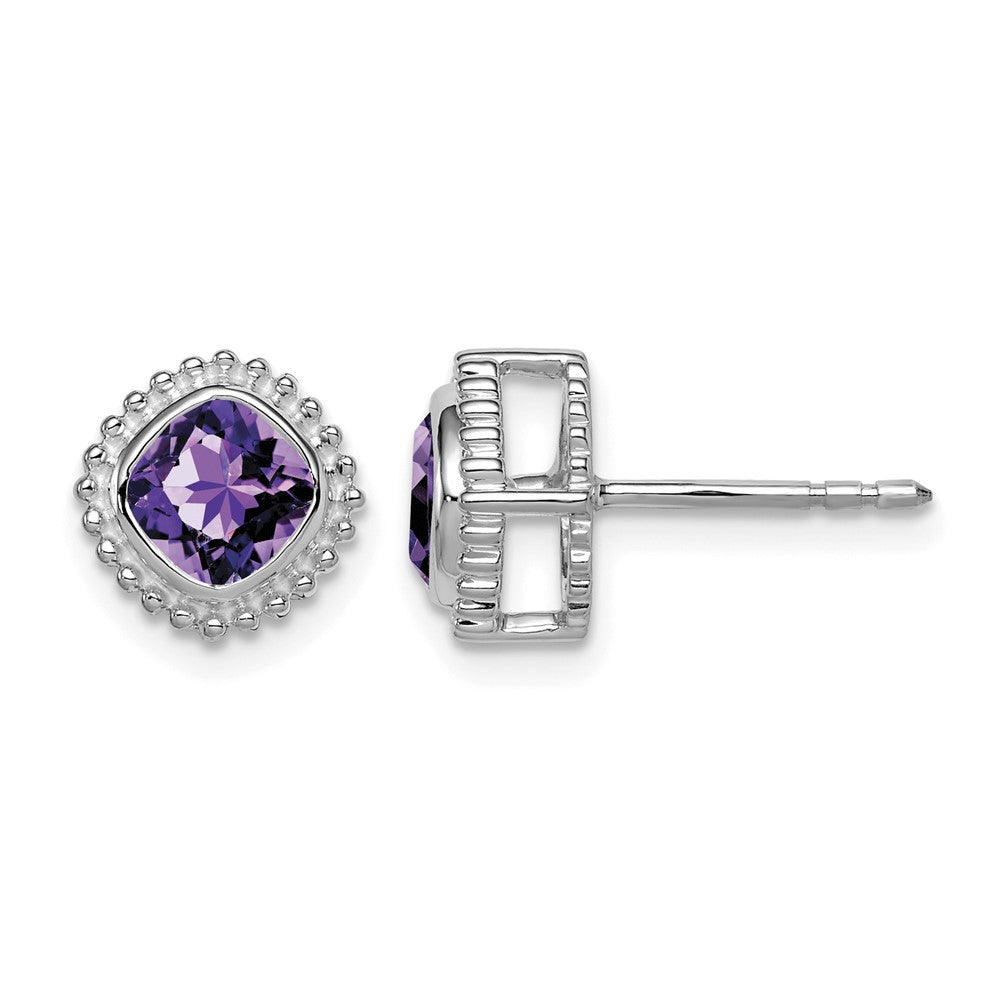 10k White Gold Cushion Amethyst Earrings