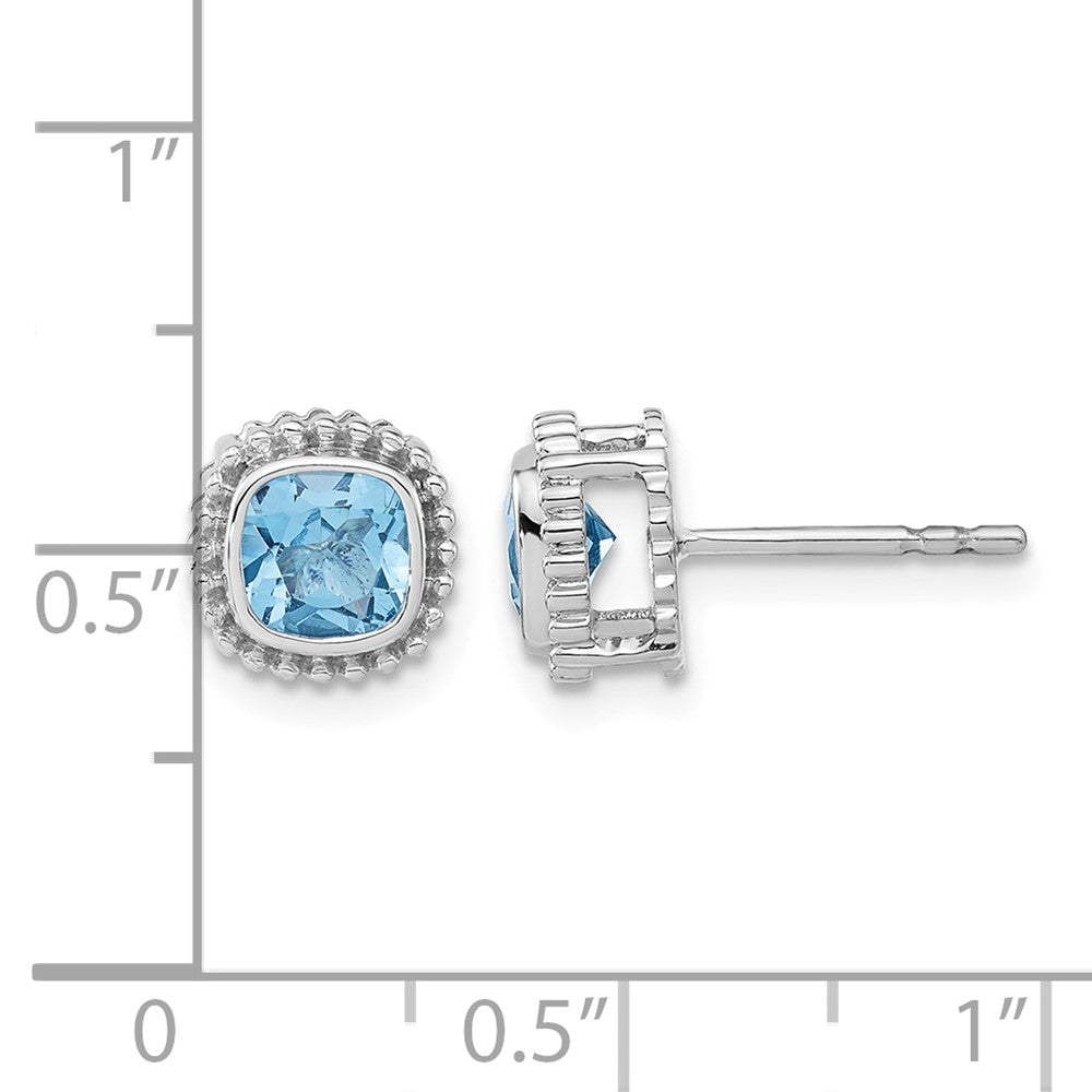 10k White Gold Cushion Blue Topaz Earrings