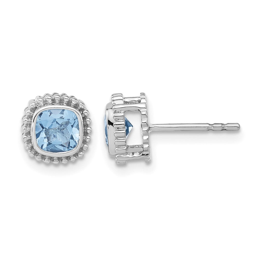 10k White Gold Cushion Blue Topaz Earrings