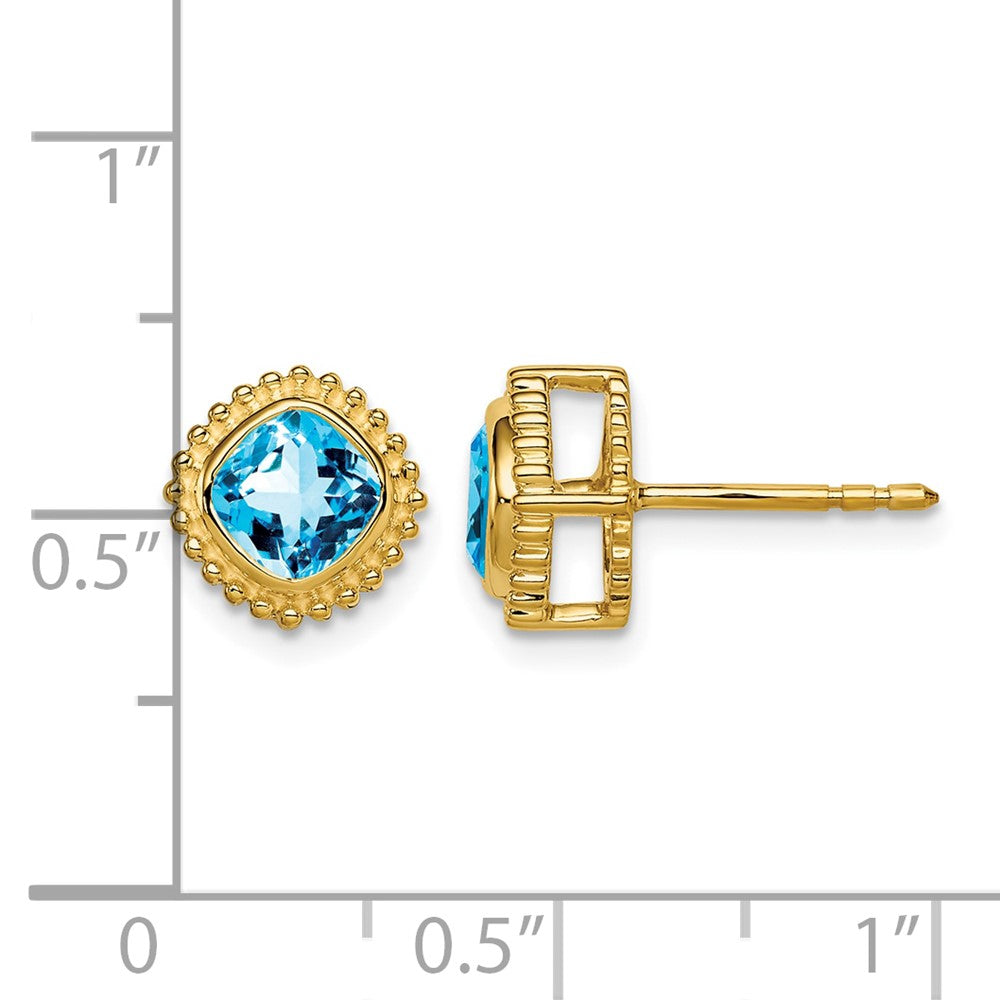 10k Cushion Blue Topaz Earrings