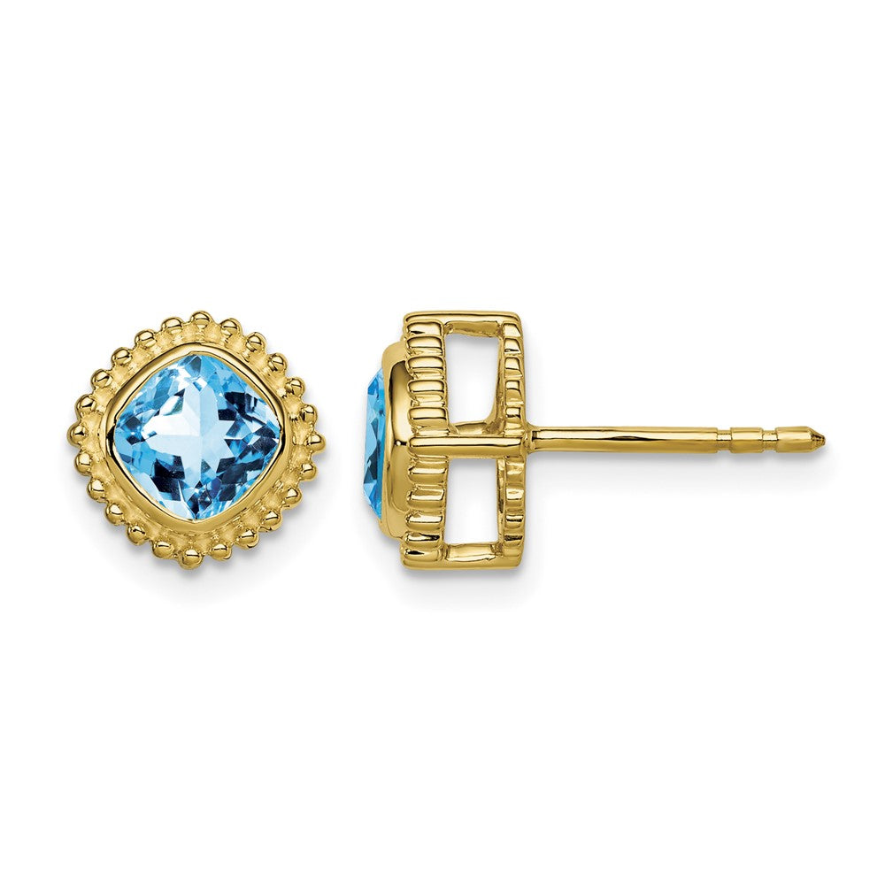 10k Cushion Blue Topaz Earrings