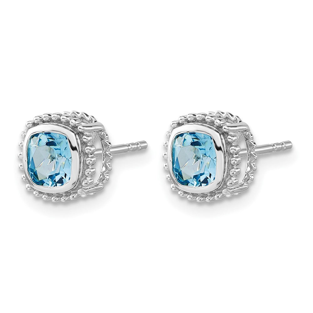 14k White Gold Cushion Blue Topaz Earrings