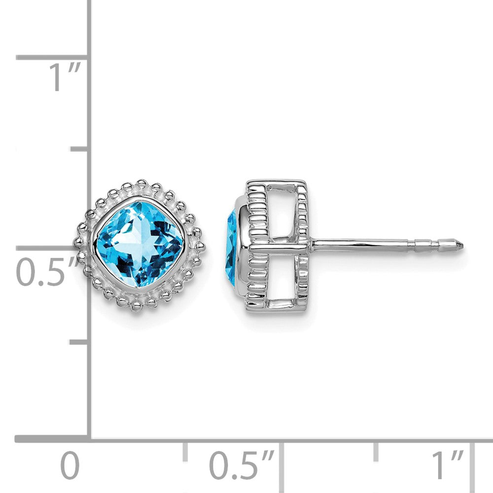 14k White Gold Cushion Blue Topaz Earrings