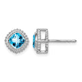 14k White Gold Cushion Blue Topaz Earrings
