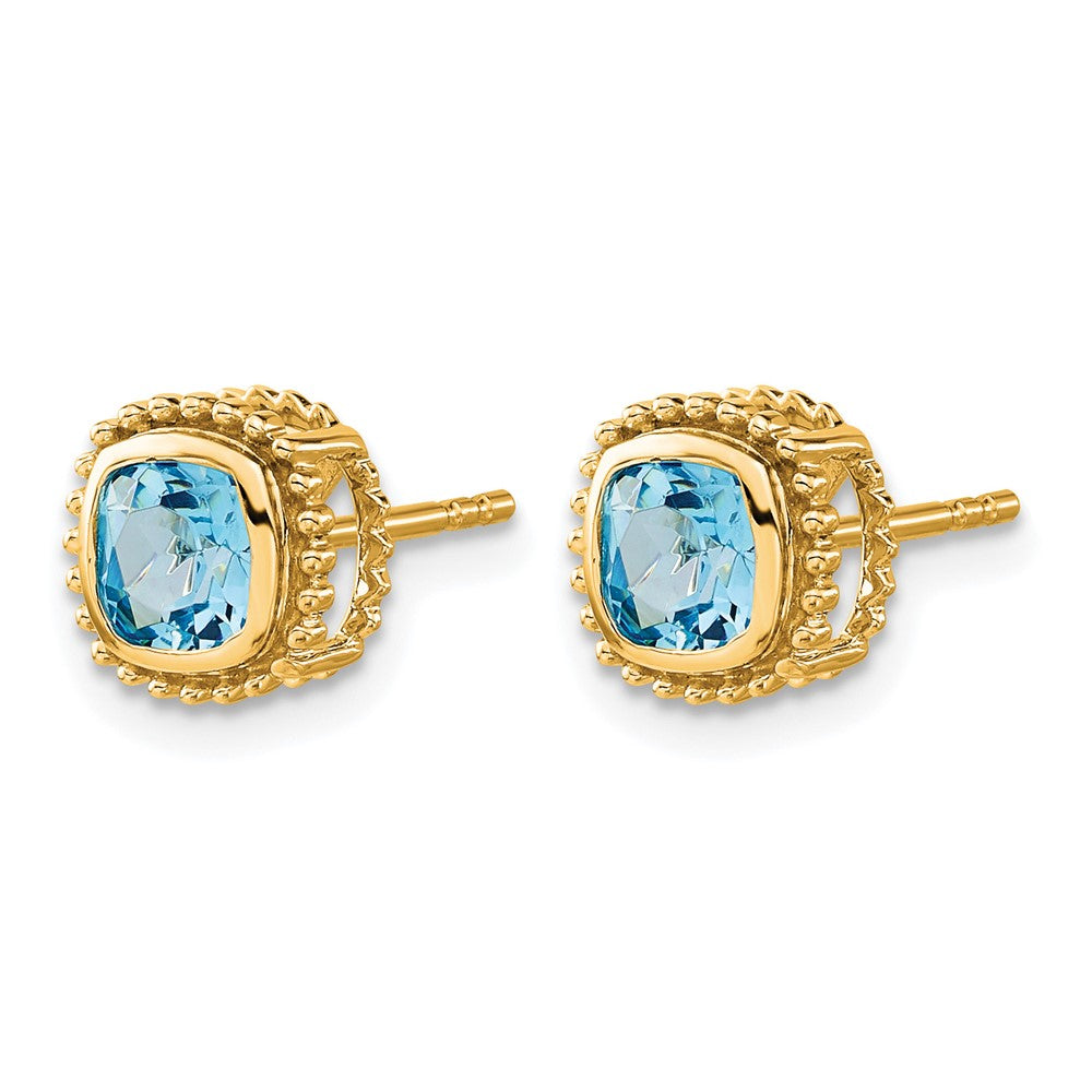 14k Cushion Blue Topaz Earrings