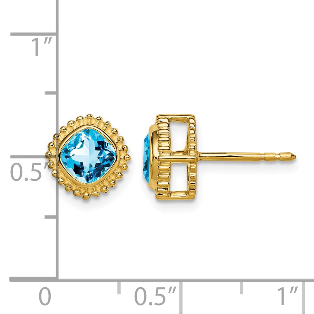 14k Cushion Blue Topaz Earrings