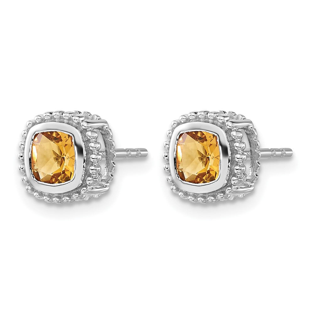 14k White Gold Cushion Citrine Earrings