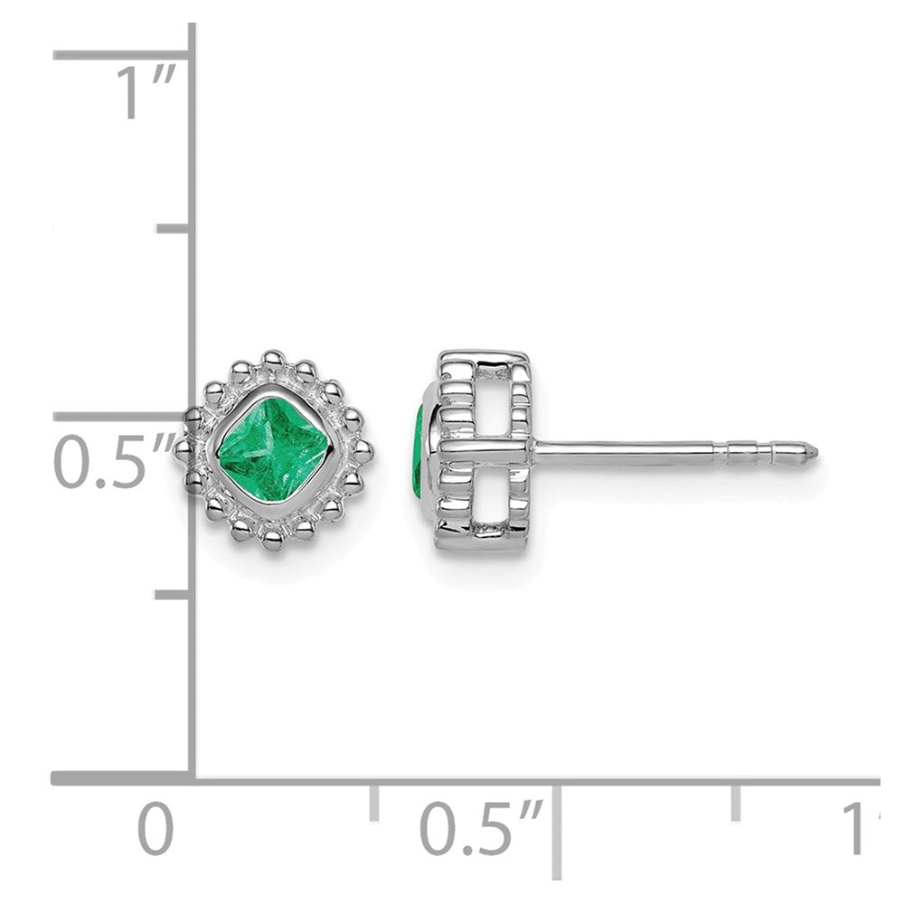 10k White Gold Cushion Emerald Earrings