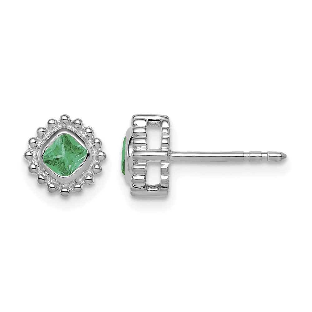 10k White Gold Cushion Emerald Earrings