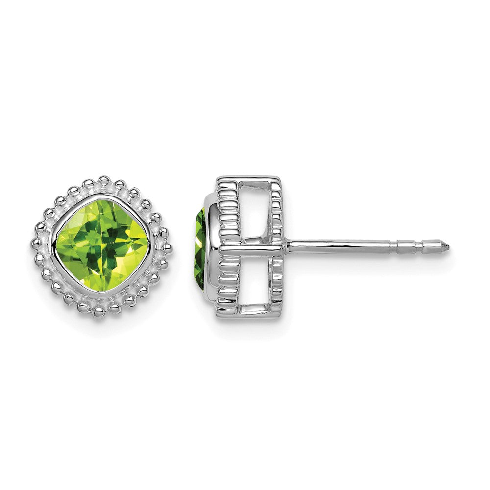 14k White Gold Cushion Peridot Earrings