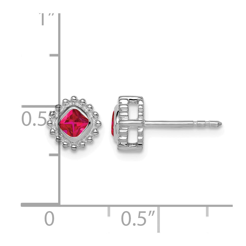 14k White Gold Cushion Ruby Earrings