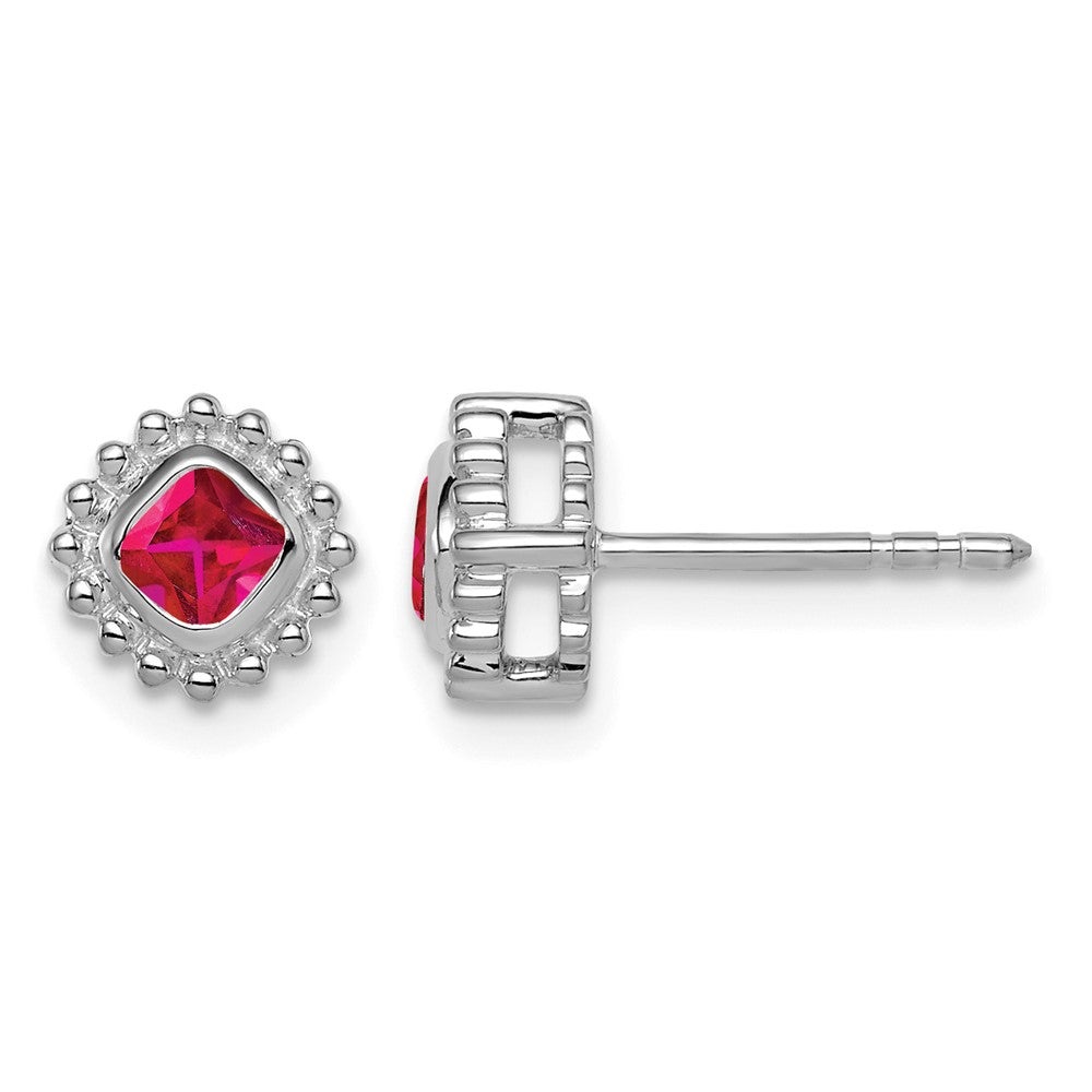 14k White Gold Cushion Ruby Earrings