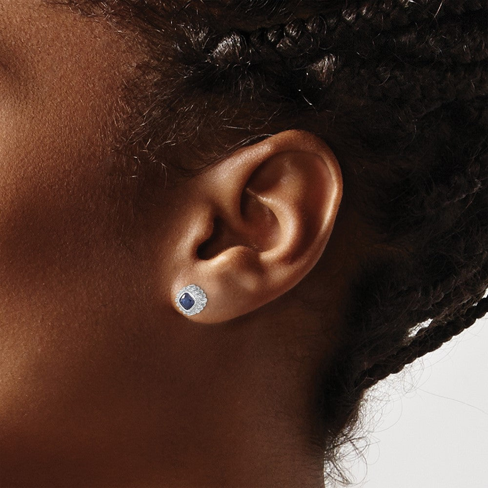 10k White Gold Cushion Sapphire Earrings
