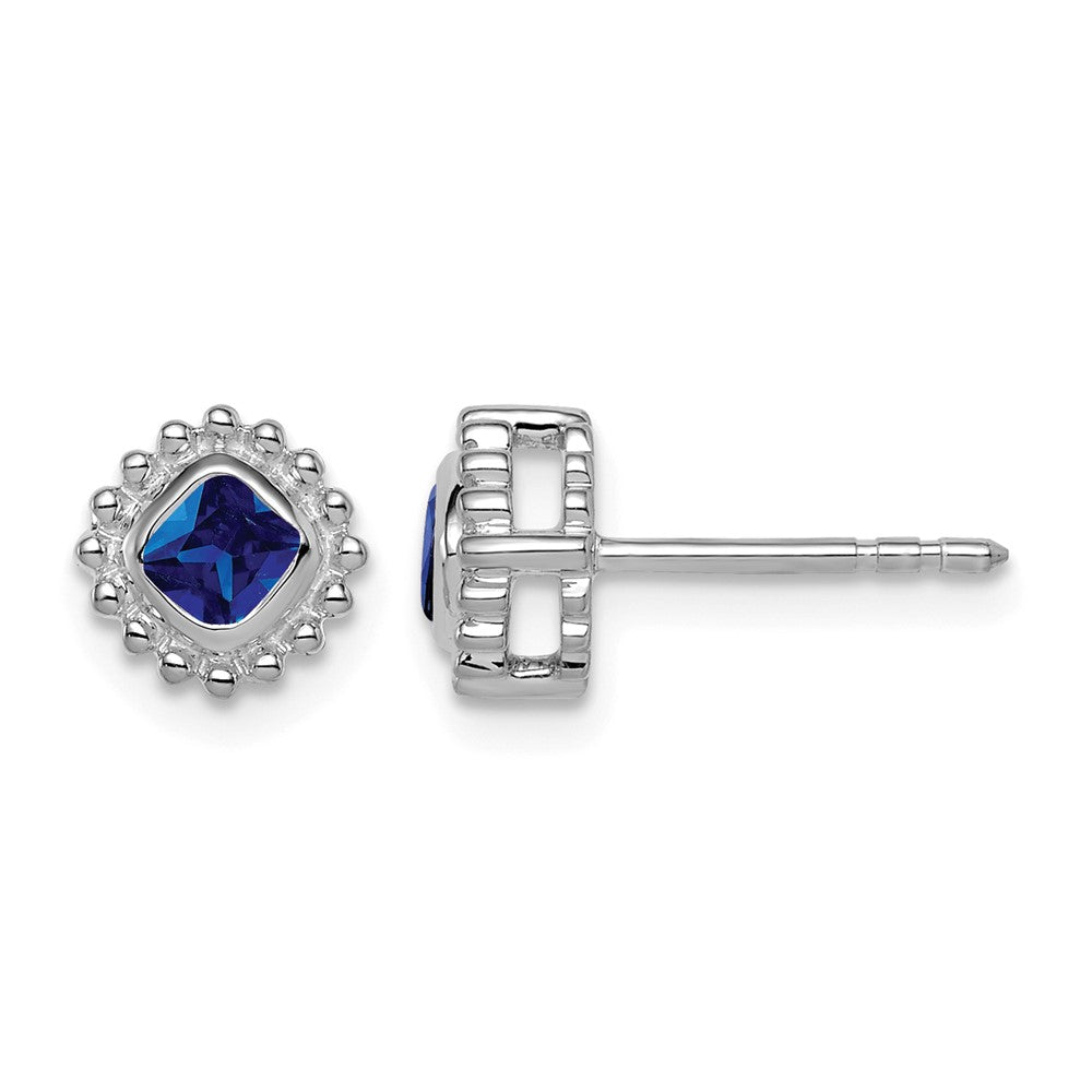 10k White Gold Cushion Sapphire Earrings