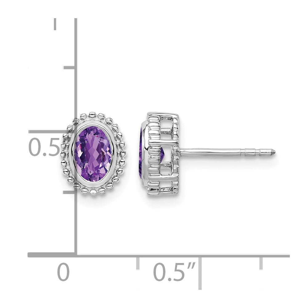 14k White Gold Oval Amethyst Post Earrings