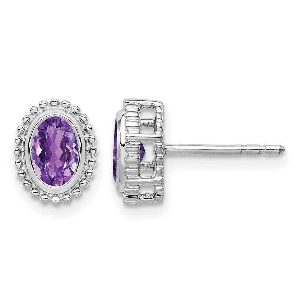 14k White Gold Oval Amethyst Post Earrings