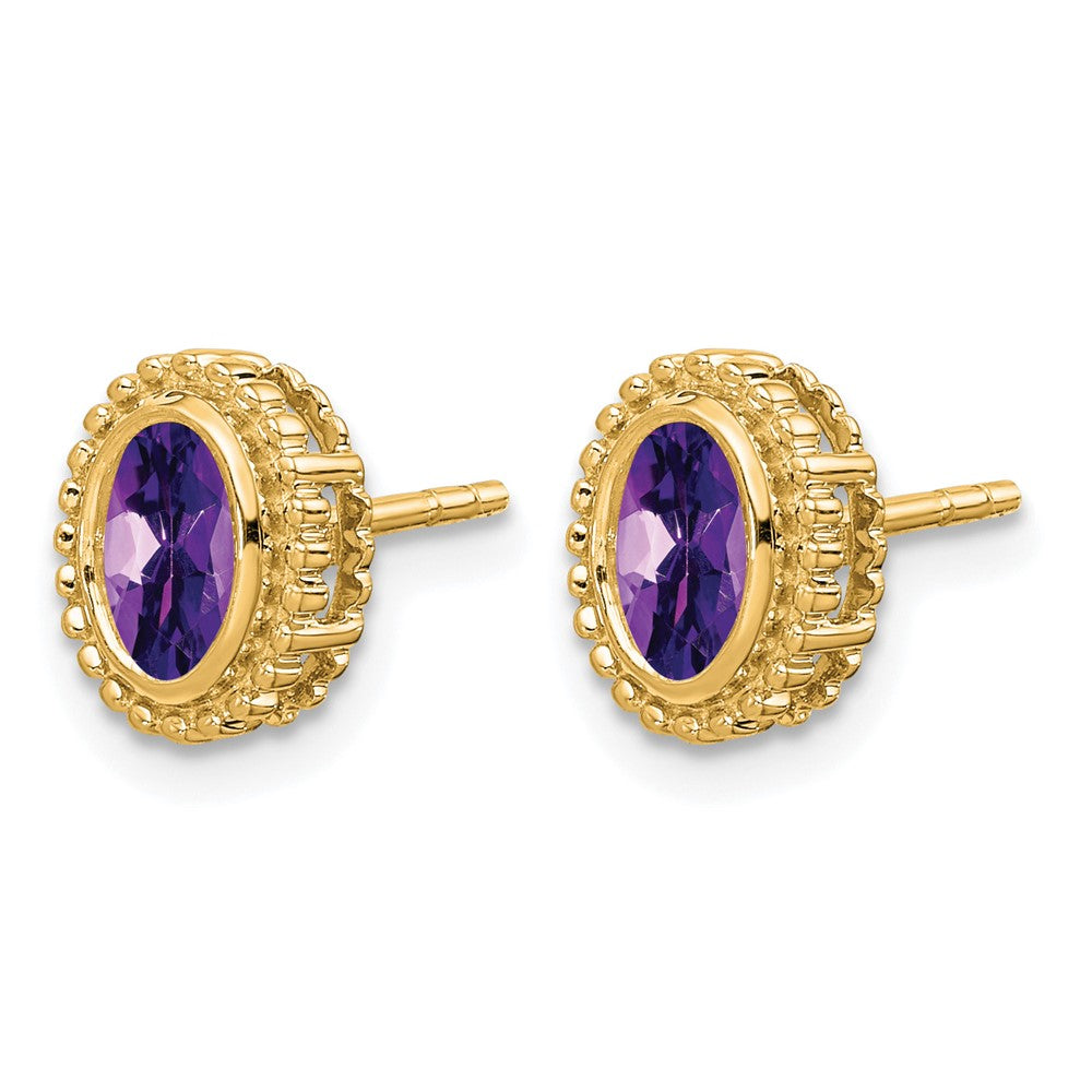 14k Oval Amethyst Post Earrings