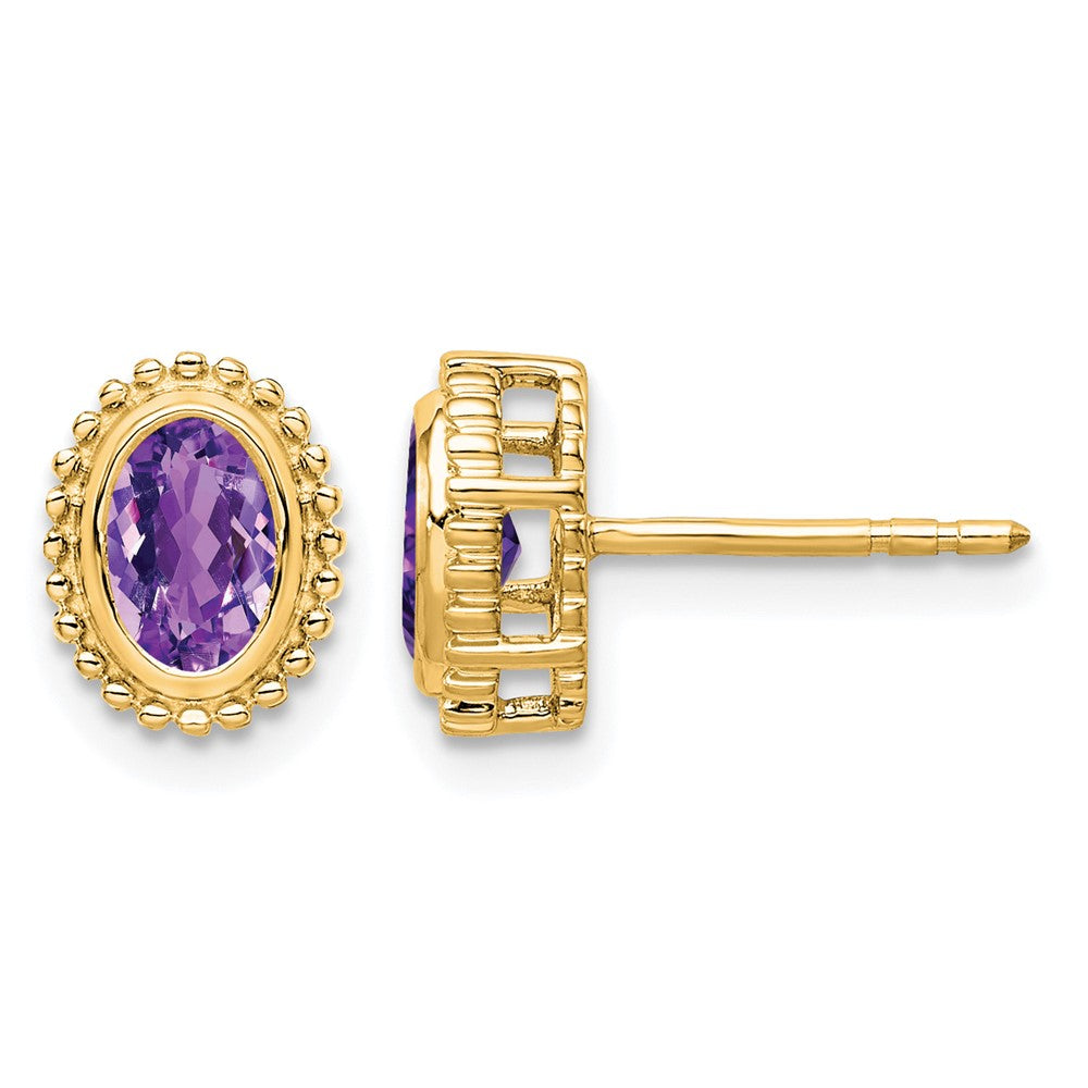 14k Oval Amethyst Post Earrings