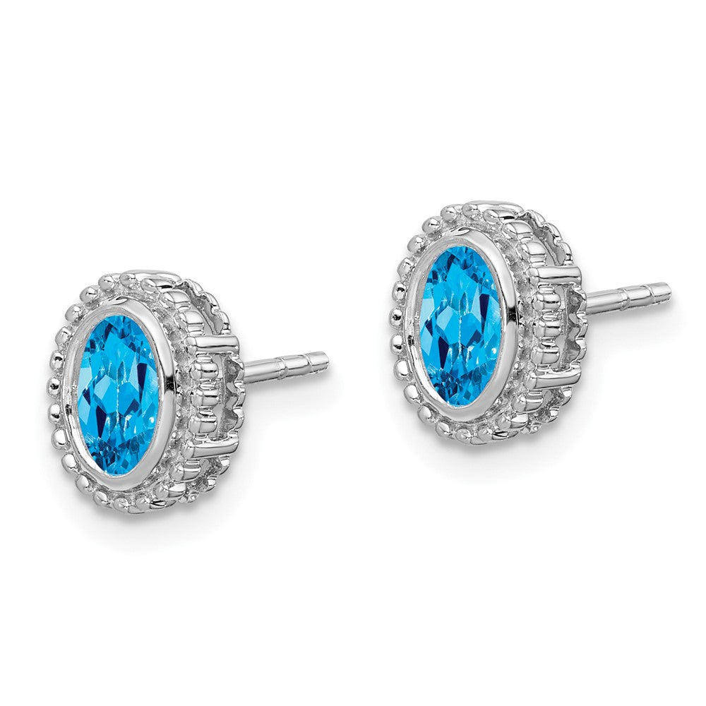 10k White Gold Oval Blue Topaz Post Earrings