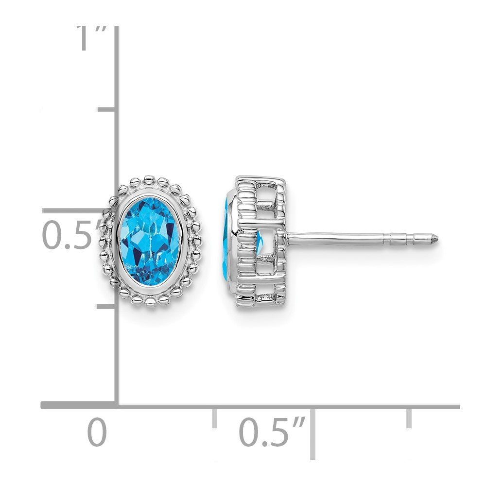 10k White Gold Oval Blue Topaz Post Earrings