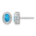 10k White Gold Oval Blue Topaz Post Earrings