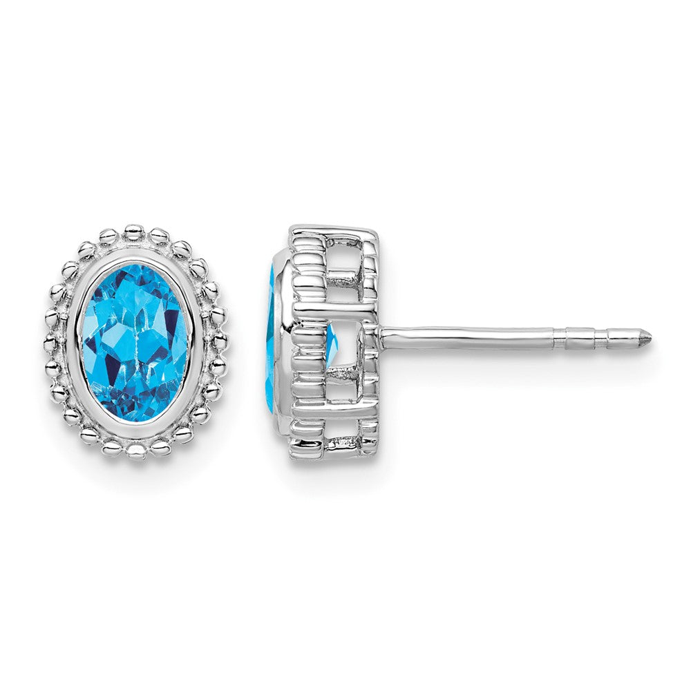 10k White Gold Oval Blue Topaz Post Earrings
