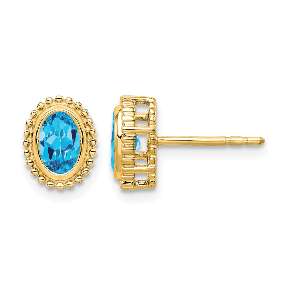 10k Oval Blue Topaz Post Earrings