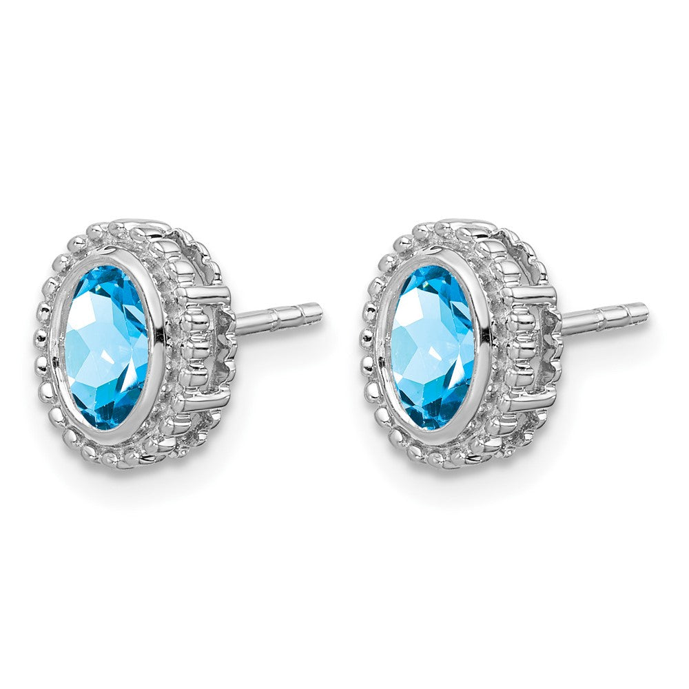 14k White Gold Oval Blue Topaz Post Earrings