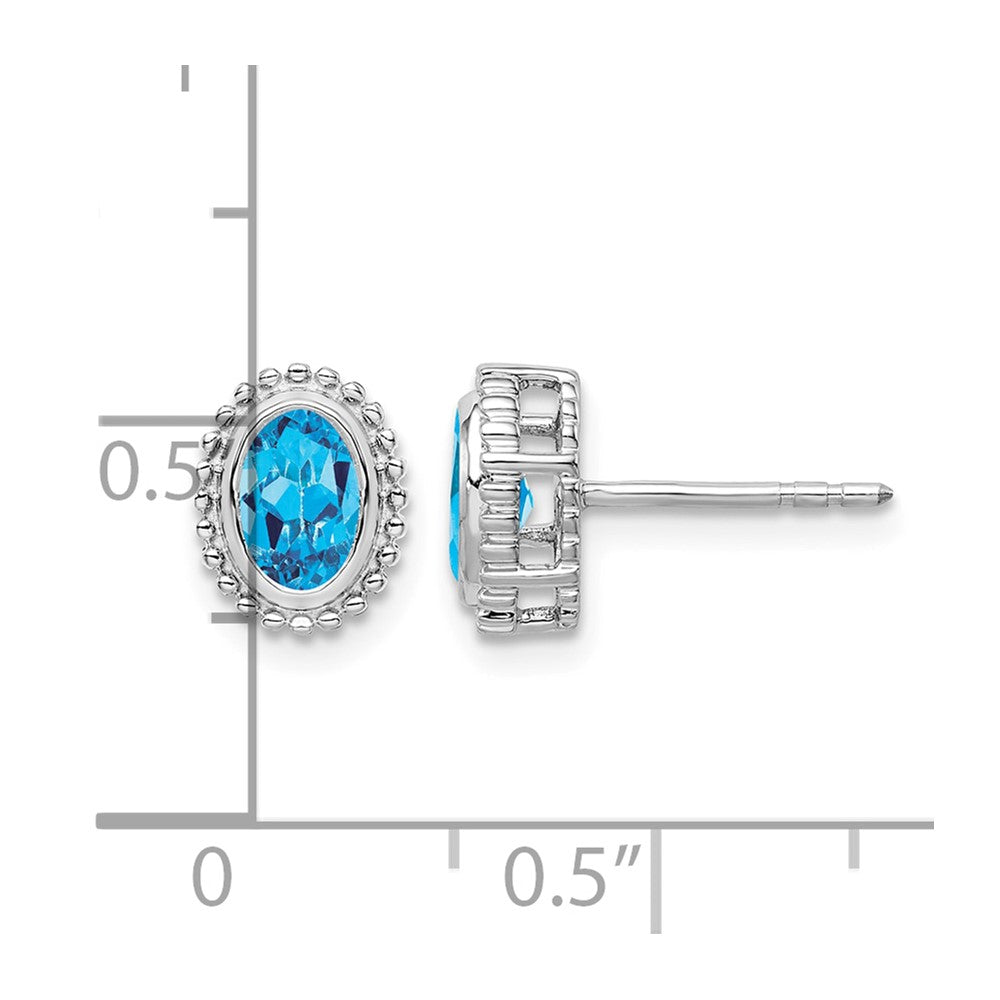 14k White Gold Oval Blue Topaz Post Earrings