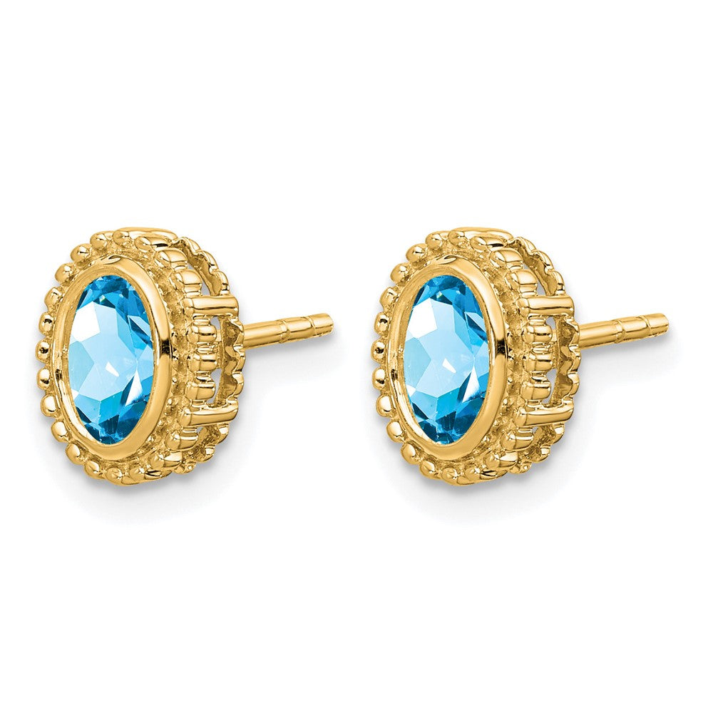 14k Oval Blue Topaz Post Earrings