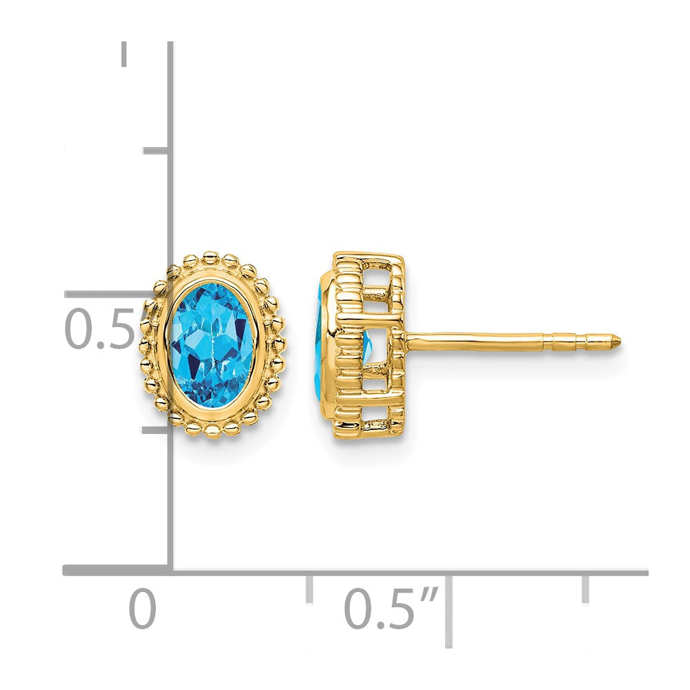 14k Oval Blue Topaz Post Earrings