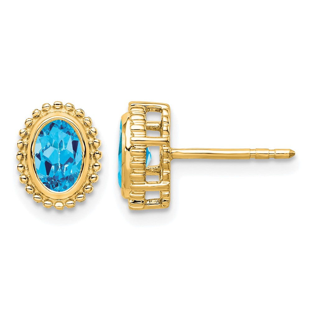 14k Oval Blue Topaz Post Earrings