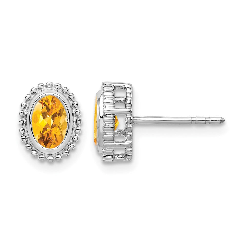 10k White Gold Oval Citrine Post Earrings