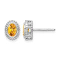 10k White Gold Oval Citrine Post Earrings