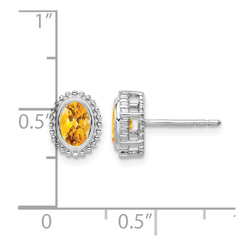 14k White Gold Oval Citrine Post Earrings