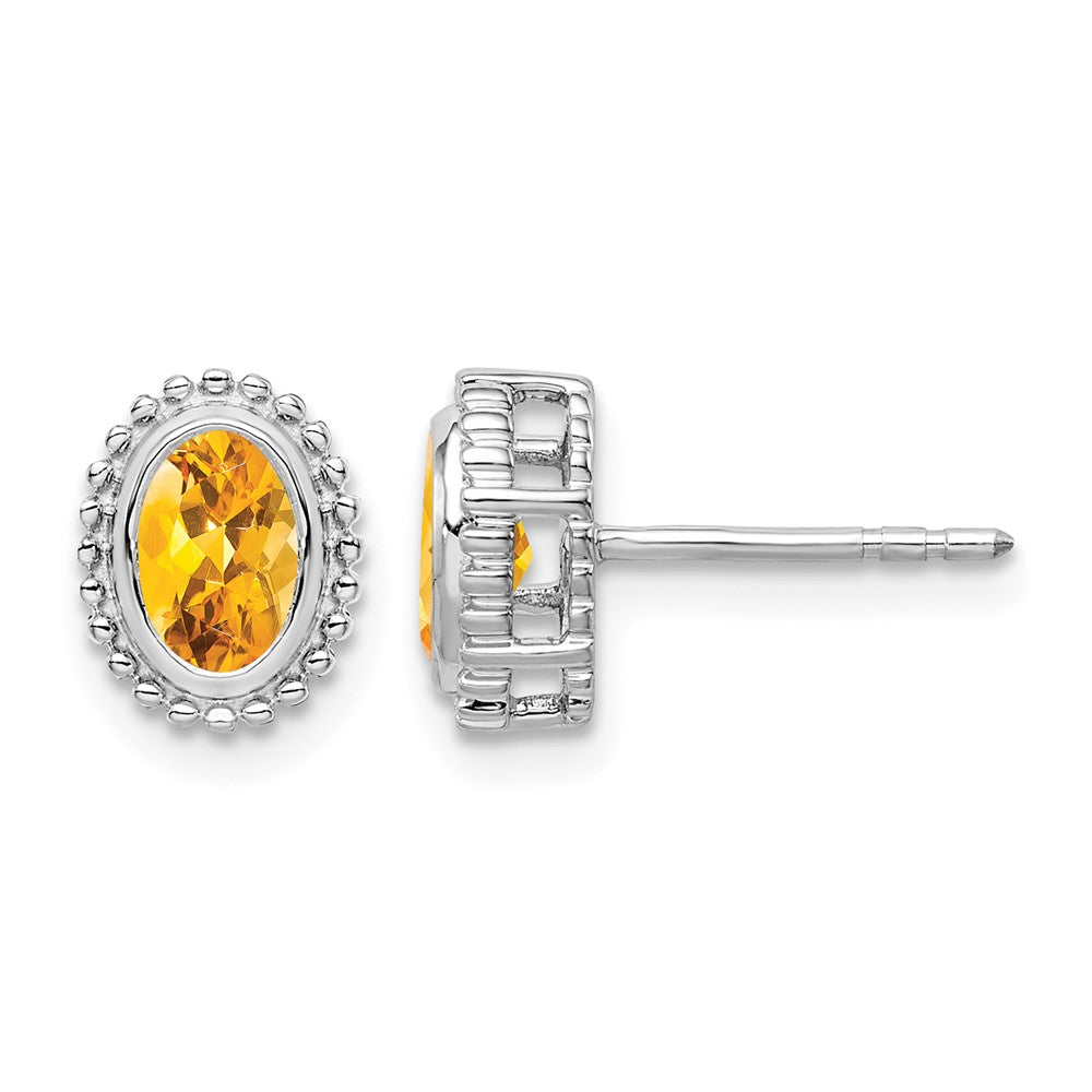 14k White Gold Oval Citrine Post Earrings