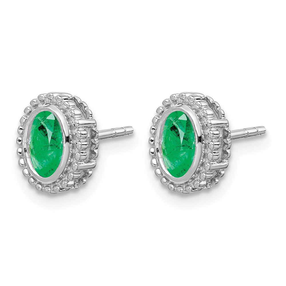 14k White Gold Oval Emerald Post Earrings