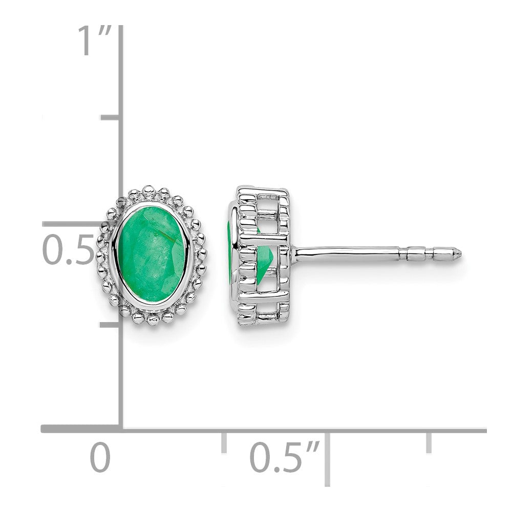 14k White Gold Oval Emerald Post Earrings