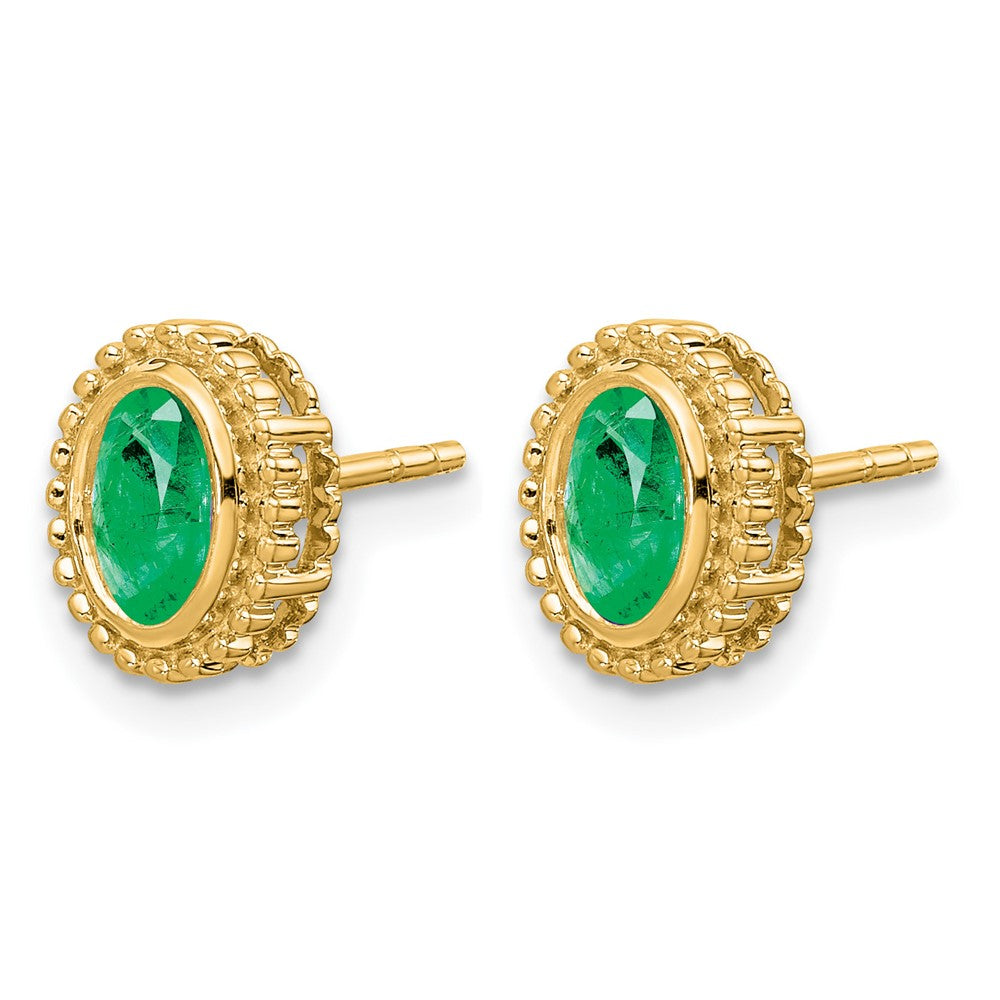 14k Oval Emerald Post Earrings