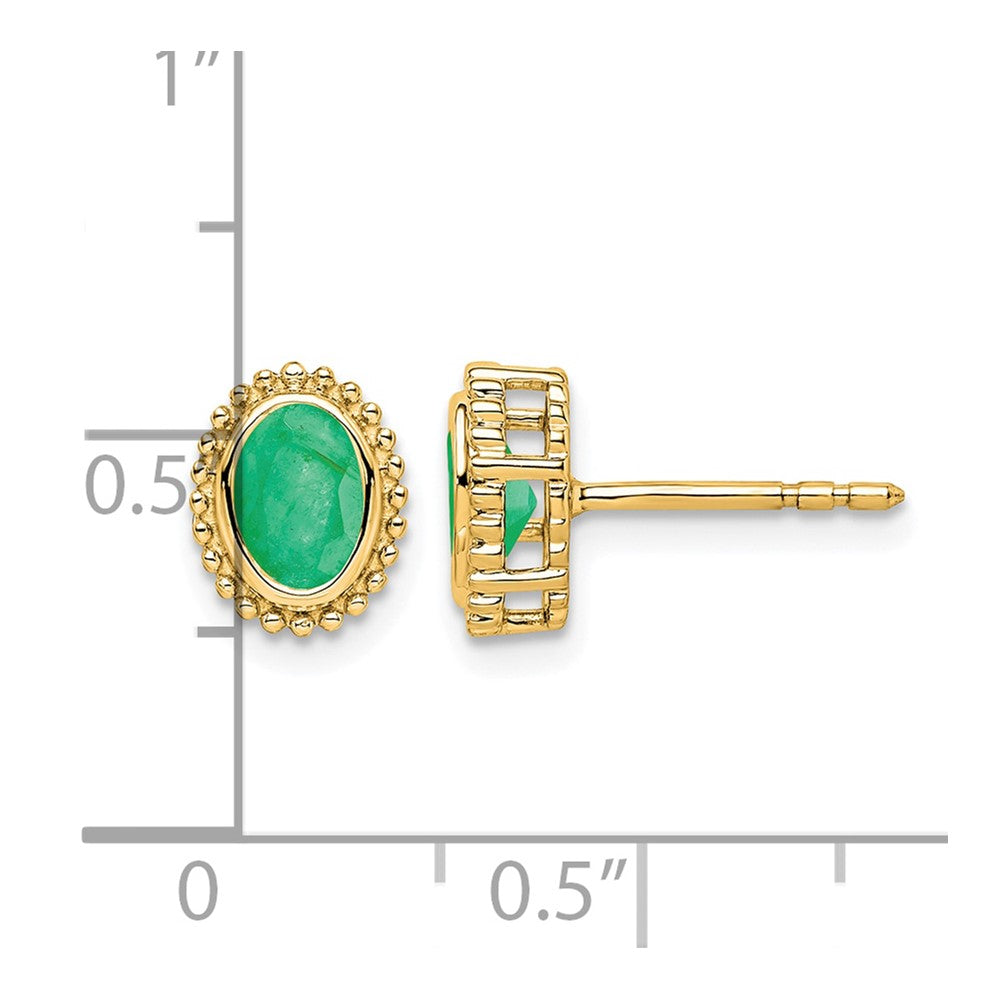 14k Oval Emerald Post Earrings