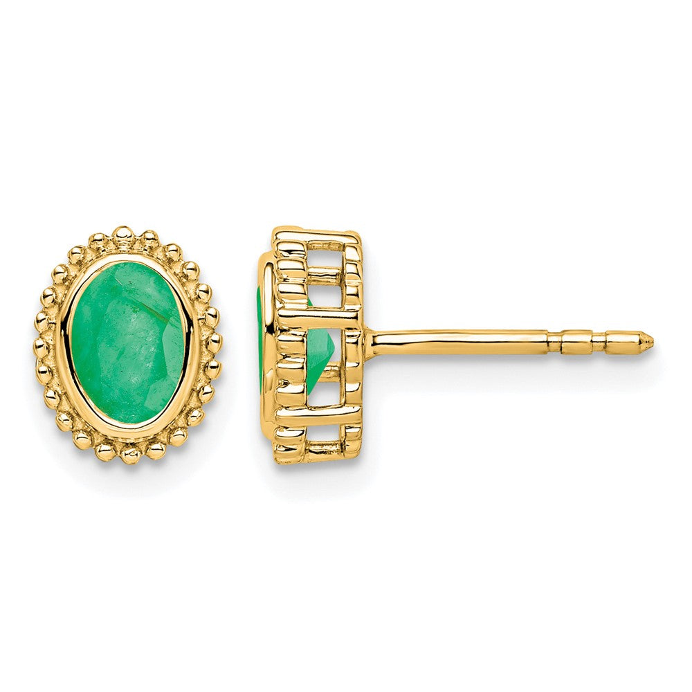 14k Oval Emerald Post Earrings